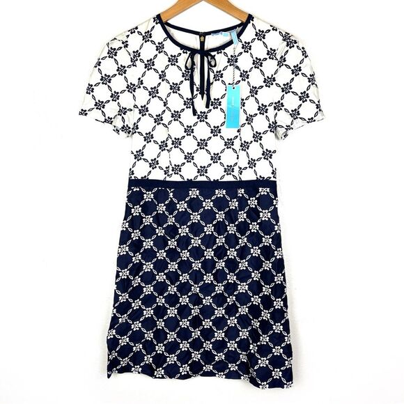 Draper James Navy Ivory Floral Lattice Print Silk Blend Celia Dress size 6 - Picture 3 of 7